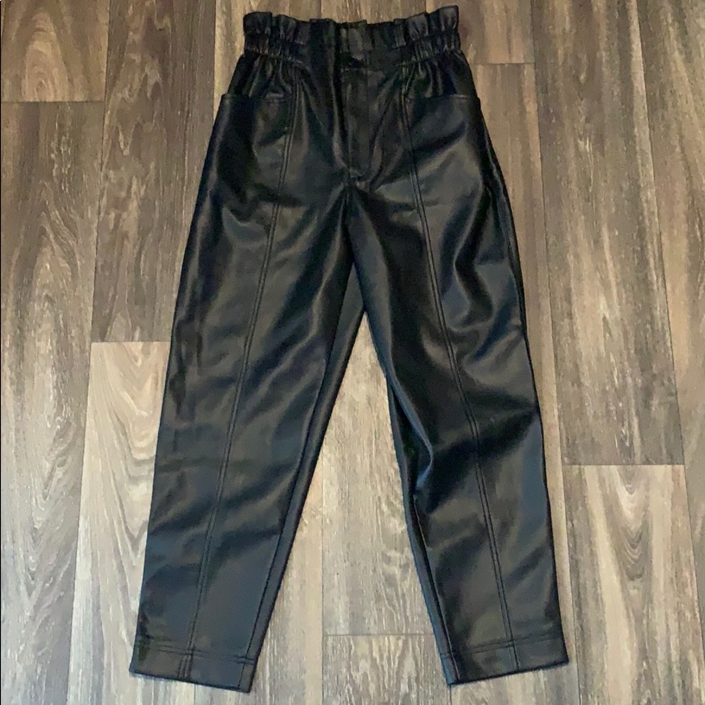 NWT Madewell faux black leather paper bag pants